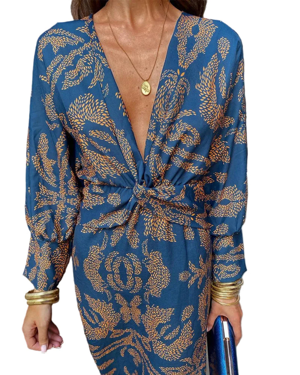 Damekjole Tekstilblanding | Relaxed Fit Maxi Kjole | Langærmet V-Hals Design til Hverdagsbrug & Sociale Anledninger | Vanero