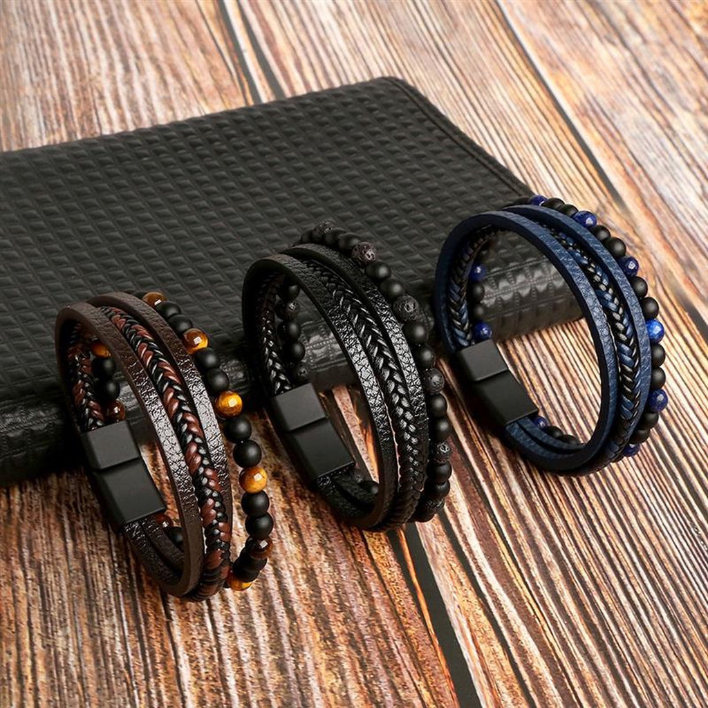 Læderarmbåndsæt Kunstlæder & Perler | Justerbare Håndledsaccessories | Flettet Design Til Hverdagsbrug | Vanero
