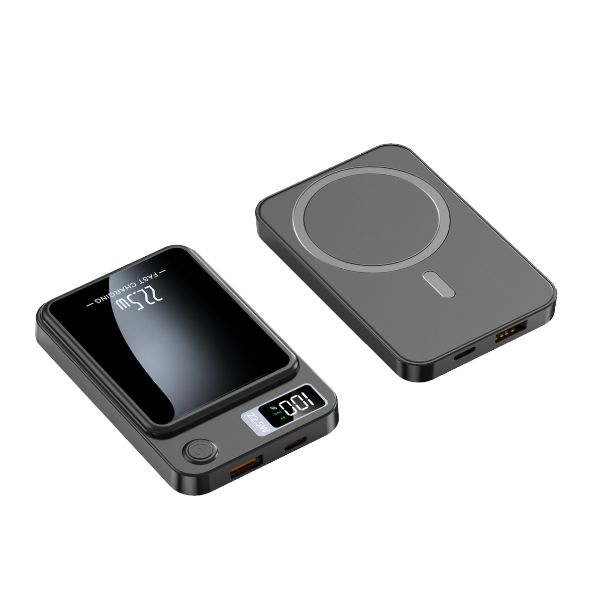 Magnetisk Trådløs Powerbank 15W | USB-C Genopladeligt Bærbart Batteri | Smartphoneopladning Med LED-Display | Vanero