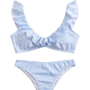 Dame Bikini Polyester | Stribet Bikini | Blå-Hvidt Mønster til Strand- og Poolbrug | Vanero