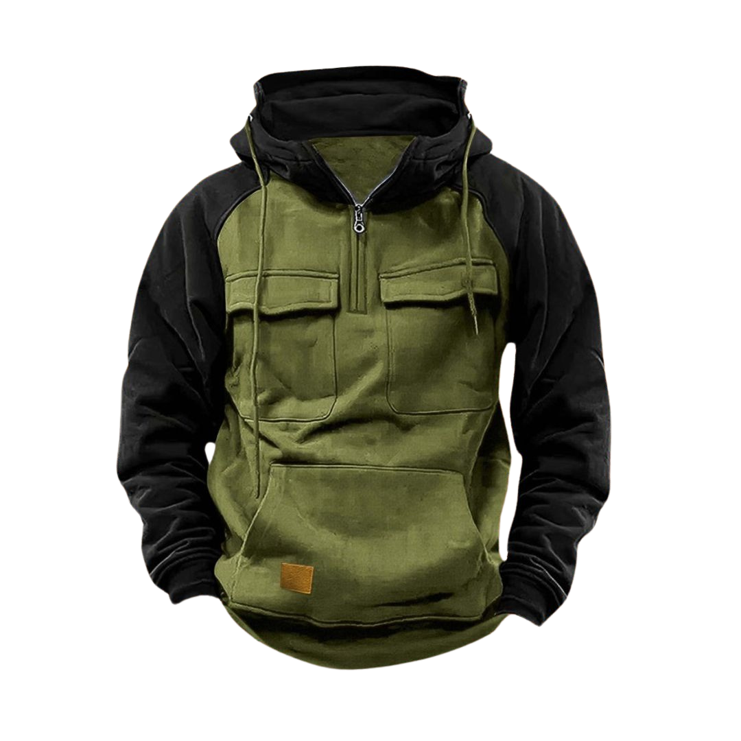 Hættetrøje Bomuld Polyesterblanding | Regular Fit Quarter Zip Hættetrøje | Praktiske Lommer Til Outdoor & Hverdag | Vanero