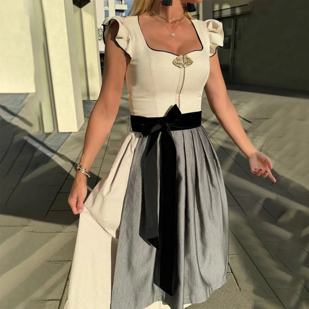 Dame Dirndl Kjole i Bomuld-Polyester | Regular Pasform & Snøreliv | Folkedragt Med Forklæde Til Oktoberfest & Temafester | Vanero