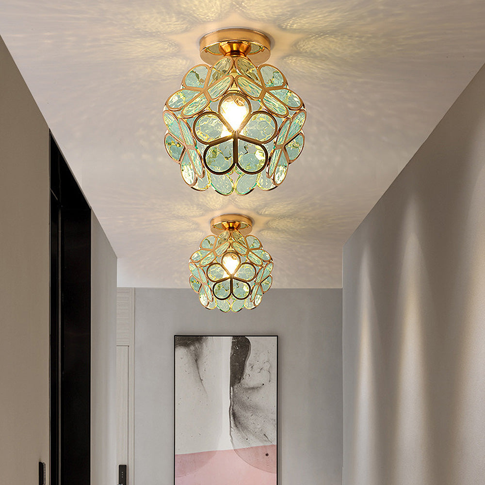 Loftlampe | Blomsterinspireret Glaslampe Med Metalramme | E27 Fatning Til Entré & Opholdsrum | Vanero