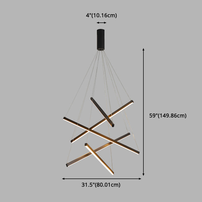 LED Lysekrone Med Lineære Lysstænger | Metalkonstruktion Med Integreret LED | Belysning Til Spisestue Foyer & Opholdsrum | Vanero