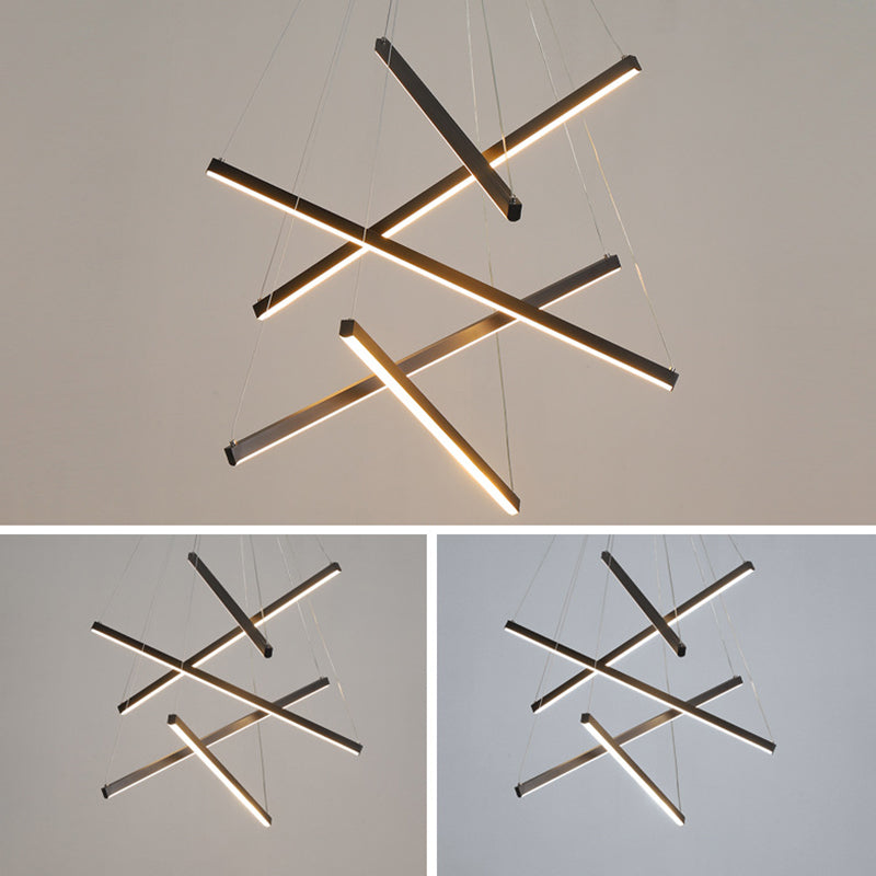 LED Lysekrone Med Lineære Lysstænger | Metalkonstruktion Med Integreret LED | Belysning Til Spisestue Foyer & Opholdsrum | Vanero