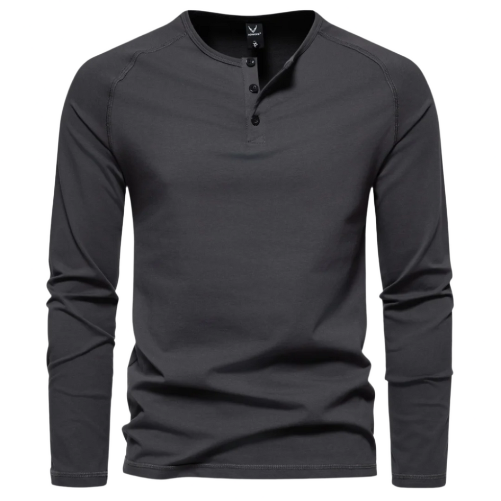 Herre Henley Trøje Let Tekstil | Regular Fit Langærmet Trøje | Knapstolpe Design til Hverdagsbrug & Fritidsaktiviteter | Vanero