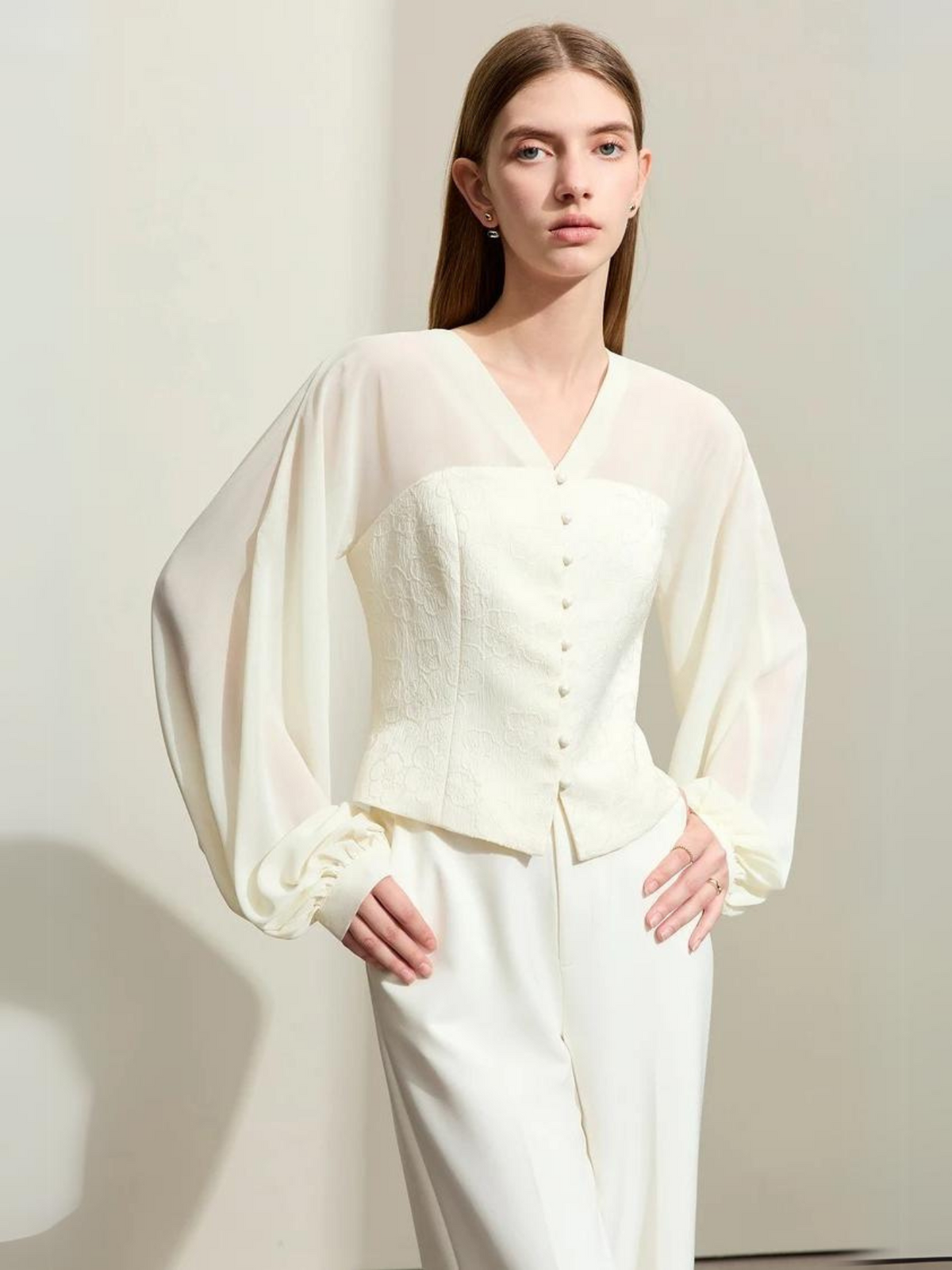 Dame Bluse Polyesterblanding | Løs Pasform Bluse Med Lanterneærmer | Let Design Til Arbejde & Hverdagsbrug | Vanero
