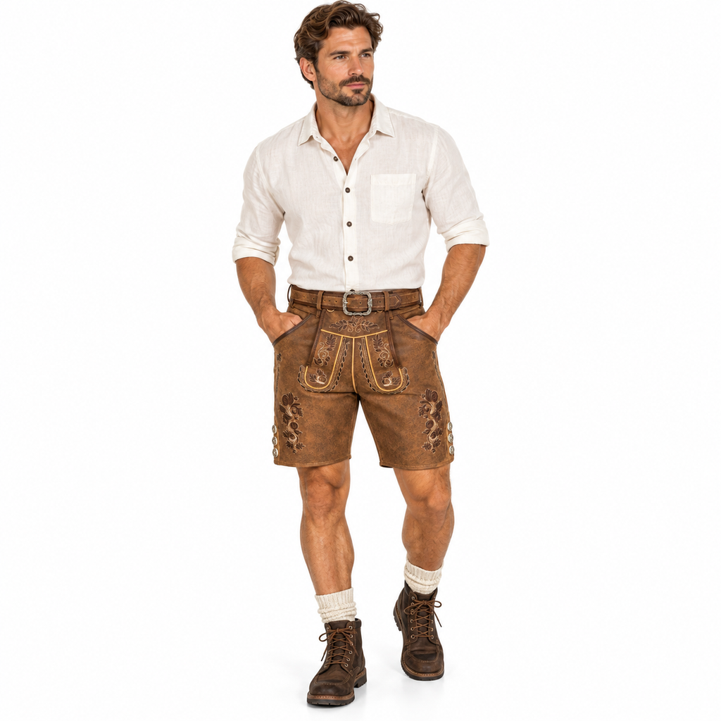 Herre Lederhosen Polyesterfiber | Traditionel Bayersk Stil Shorts | Oktoberfest Design Til Folkefester & Kulturelle Events | Vanero