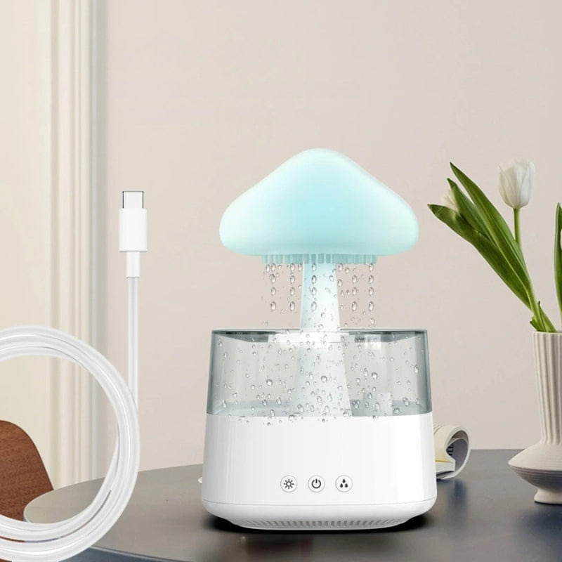 Luftfugter | Regnsky Luftfugter Med Duftdiffuser Og 7-Farvet LED-Lys | Justerbar Tåge Og Timer | Vanero