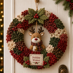DIY Julekrans Hobbysæt | Stof Med 3D-Julemotiver | Dørdekoration Med Julemand, Juletræ, Rensdyr & Snemand | Vanero