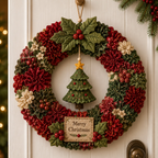 DIY Julekrans Hobbysæt | Stof Med 3D-Julemotiver | Dørdekoration Med Julemand, Juletræ, Rensdyr & Snemand | Vanero