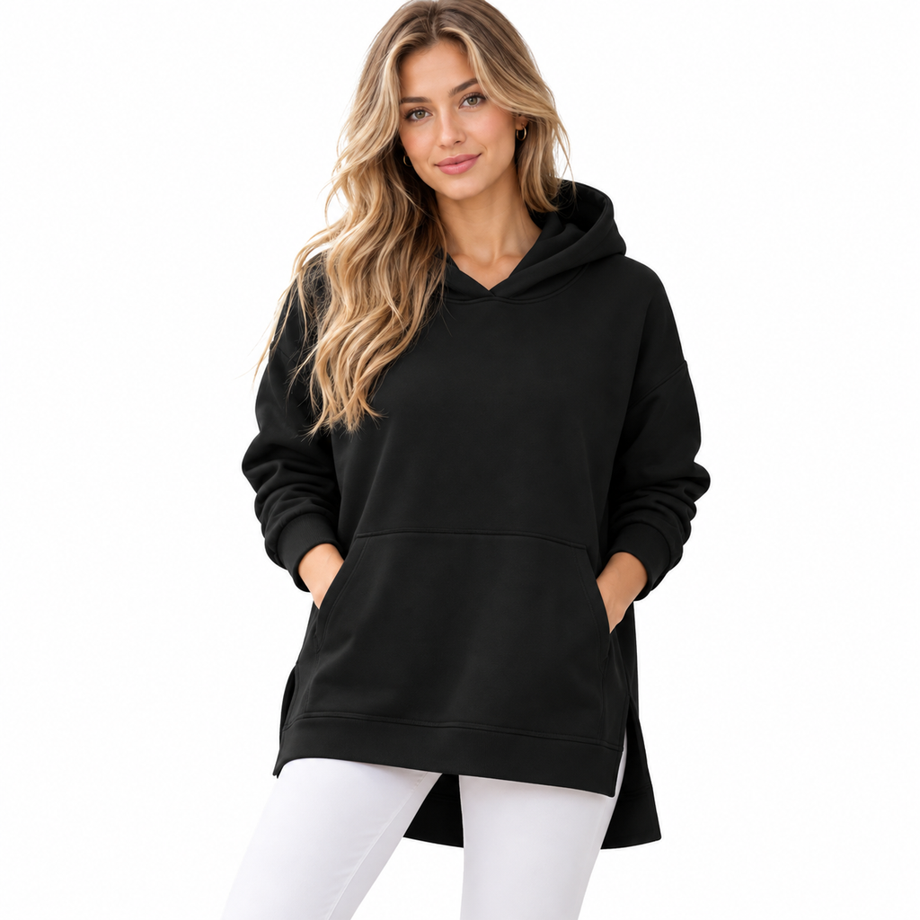 Dame Longline Hoodie | Oversized Pasform & Sideslidser | Langærmet Hættetrøje Med Dropped Shoulders Til Hverdag & Fritid | Vanero