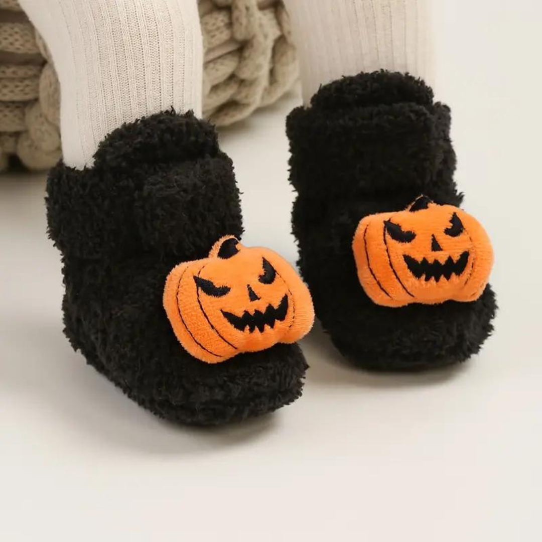 Børne Halloween Sutsko i Fleece | Ankelhøj Slip-On Med Tegneserieprint | Til Indendørs Efterår & Vinter | Vanero