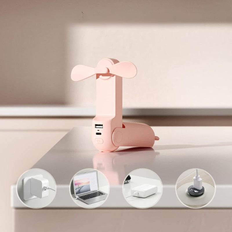 Mini Ventilator | USB Genopladelig Foldbar Mini Ventilator Med Lommelygte Og Powerbank | Bærbar Personlig Køling | Vanero