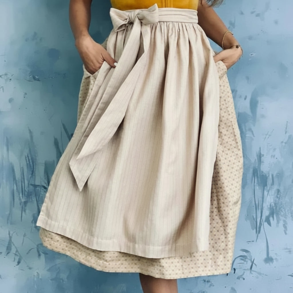 Dame Dirndl Kjole Tekstilmateriale | Almindelig Pasform Midikjole | Blondebluse Med Forklædeskørt Til Festivaler & Arrangementer | Vanero