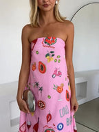 Damekjole Polyester | Regular Fit Stropløs Sommerkjole | Printdesign til Fritidsaktiviteter & Feriebrug | Vanero