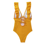 Dame Badedragt | Polyester Badedragt Med Flæsedetaljer Og Bindebånd | Strand Og Pool | Vanero