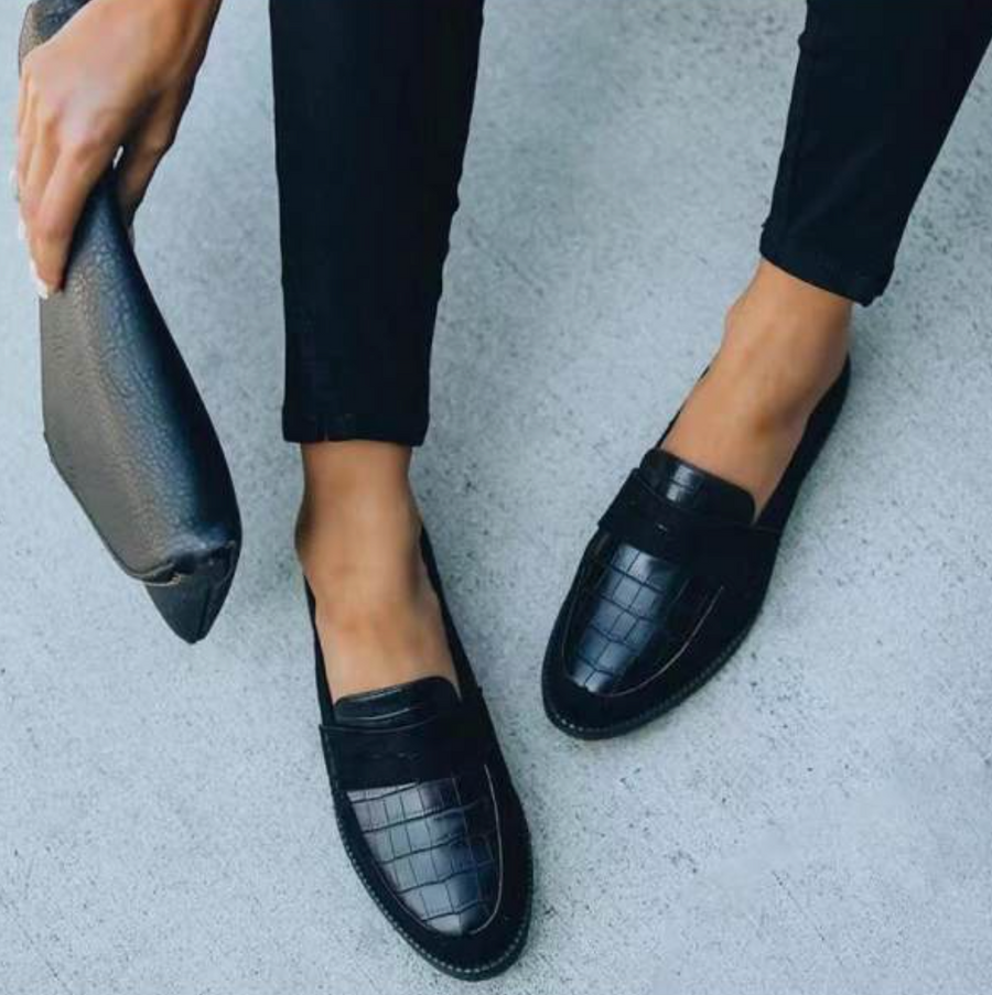 Dameloafers Syntetisk Læder | Regular Fit Slip-On Loafers | Krokodillemønster Design til Hverdagsbrug & Arrangementer | Vanero