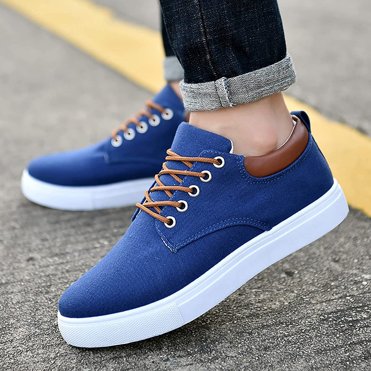 Herre Canvas Sneakers Lav Profil Design | Snørelukket Fritidsfodtøj | Gummisål Til Hverdag & Fritidsbrug | Vanero