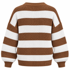 Oversized Strikjakke Til Dame | Brede Tofarvede Striber & Grov Strikstruktur | Rund Hals, Overskudte Skuldre & Lange Ærmer | Vanero