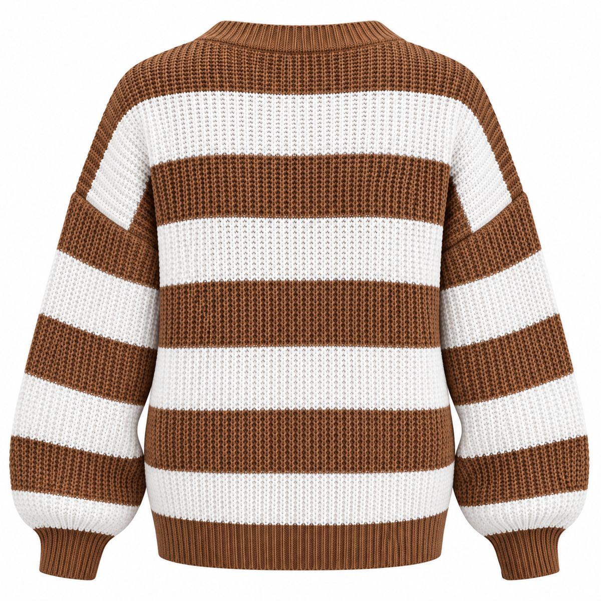 Oversized Strikjakke Til Dame | Brede Tofarvede Striber & Grov Strikstruktur | Rund Hals, Overskudte Skuldre & Lange Ærmer | Vanero