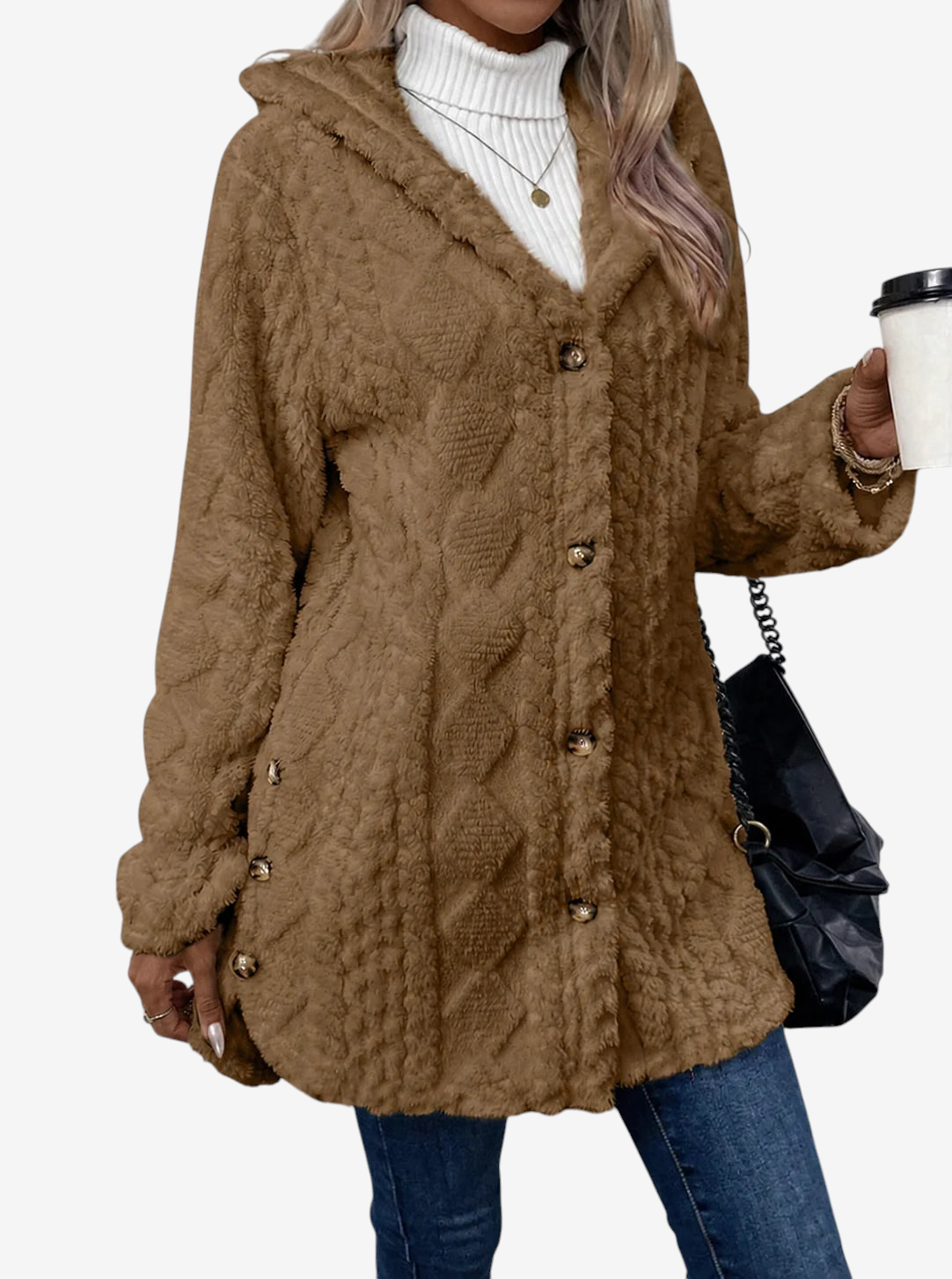 Strikket Polyesterjakke Til Dame | Struktureret Strik & Let Stretch | Ensfarvet Langærmet Jakke Til Efterår & Vinter | Vanero