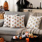 Halloween Pudecover | Spøgelse- & Græskarmønster | Polyester-Bomuld Dekorativt Pudebetræk Til Sofa, Seng & Sæsonpynt | Vanero