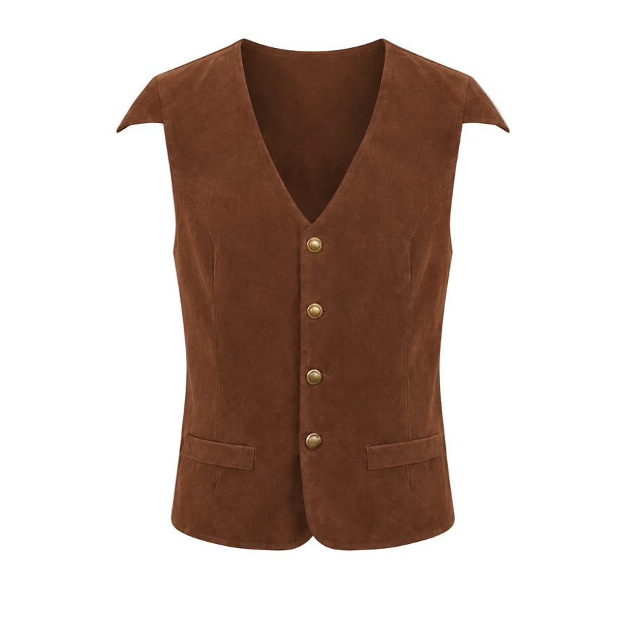 Herre Vest i Polyester med Fløjlslook | V-Hals & Knaplukning | Taljeret Historisk-Inspireret Vest Til Temabegivenheder | Vanero