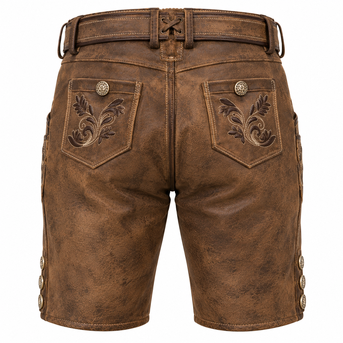 Herre Lederhosen I Ægte Læder | Regular Fit & Dekorativt Broderi | Bayerisk Inspirerede Shorts Til Oktoberfest & Folkefester | Vanero