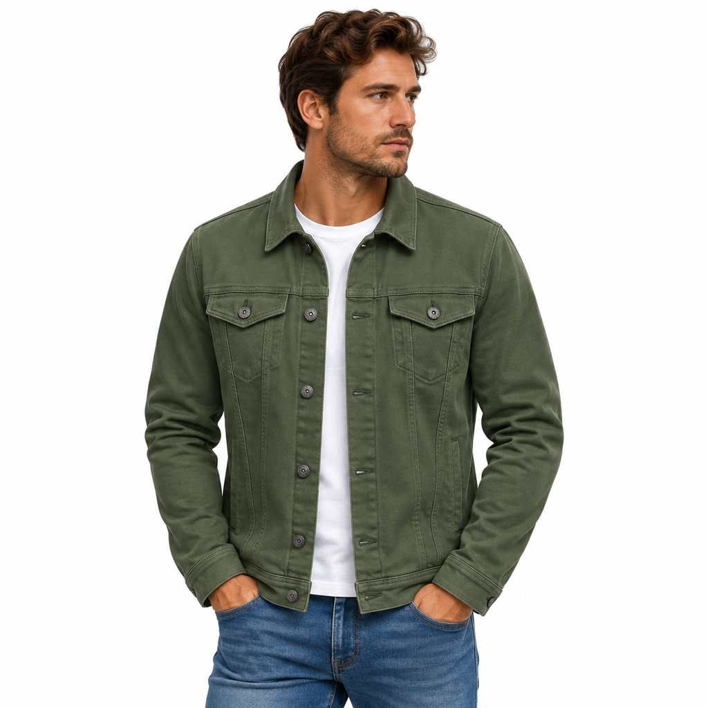 Herre Denim-Style Jakke | Knaplukning & Brystlommer | Langærmet Casual Jakke Til Hverdagsbrug & Lag-På-Lag | Vanero