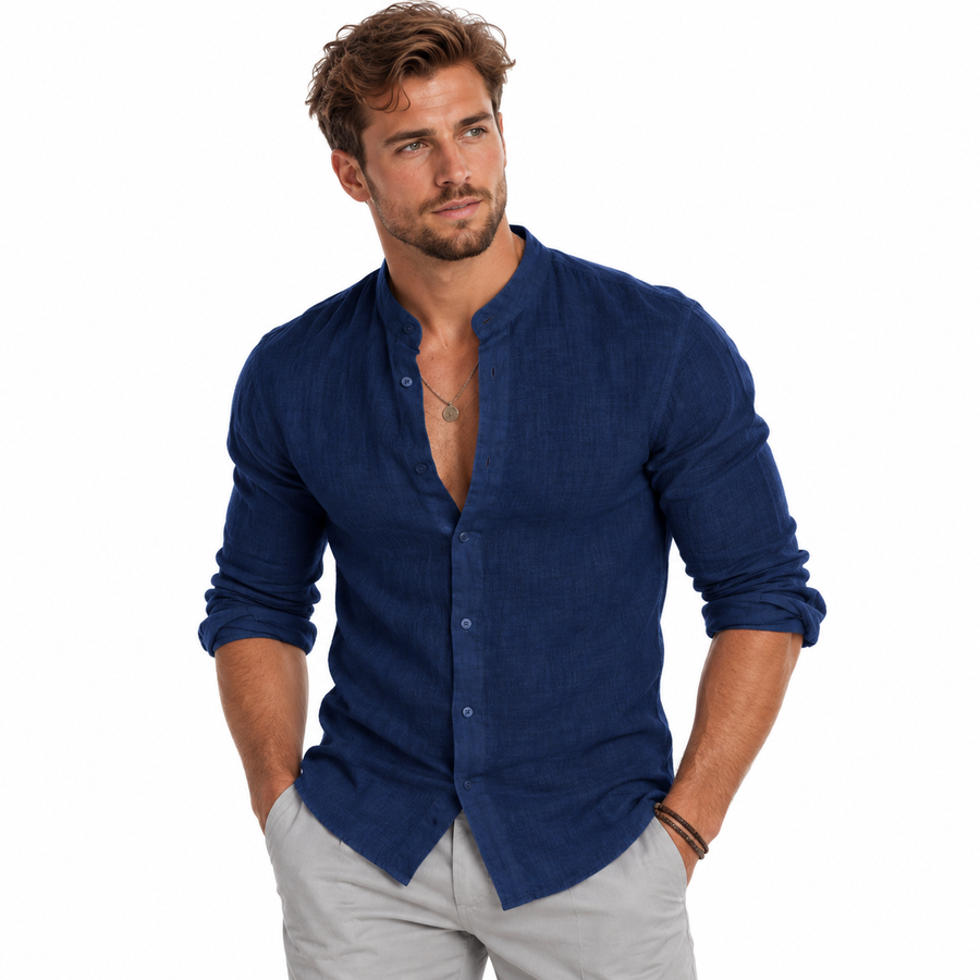Herre Linnedskjorte | Regular Fit & Let Konstruktion | Klassisk Skjorte Til Hverdag, Ferie, Fritid & Sommerbrug | Vanero