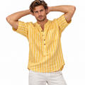 Herre Stribet Skjorte | Bomuld-Linned-Polyester Blanding & Regular Fit | Kortærmet Skjorte Med Button-Down Krave Til Sommer | Vanero