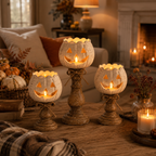 LED Græskardekoration | Elektronisk Varmt Lys & Udskåret Ansigt | Fritstående Halloween-Pynt Til Borde & Indendørs Udstilling | Vanero