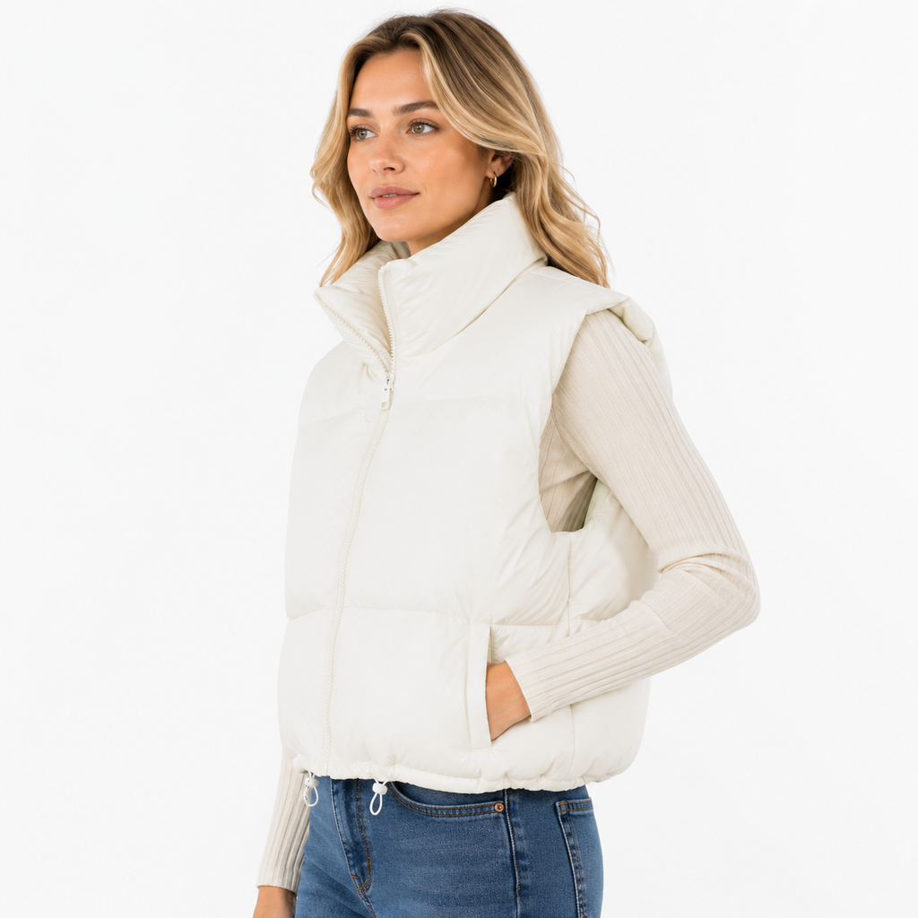 Dame Cropped Puffervest | Ærmeløst Quiltet Design | Ståkrave & Lynlåslukning Til Lag-På-Lag Efterår & Vinter | Vanero