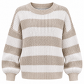 Oversized Strikjakke Til Dame | Brede Tofarvede Striber & Grov Strikstruktur | Rund Hals, Overskudte Skuldre & Lange Ærmer | Vanero