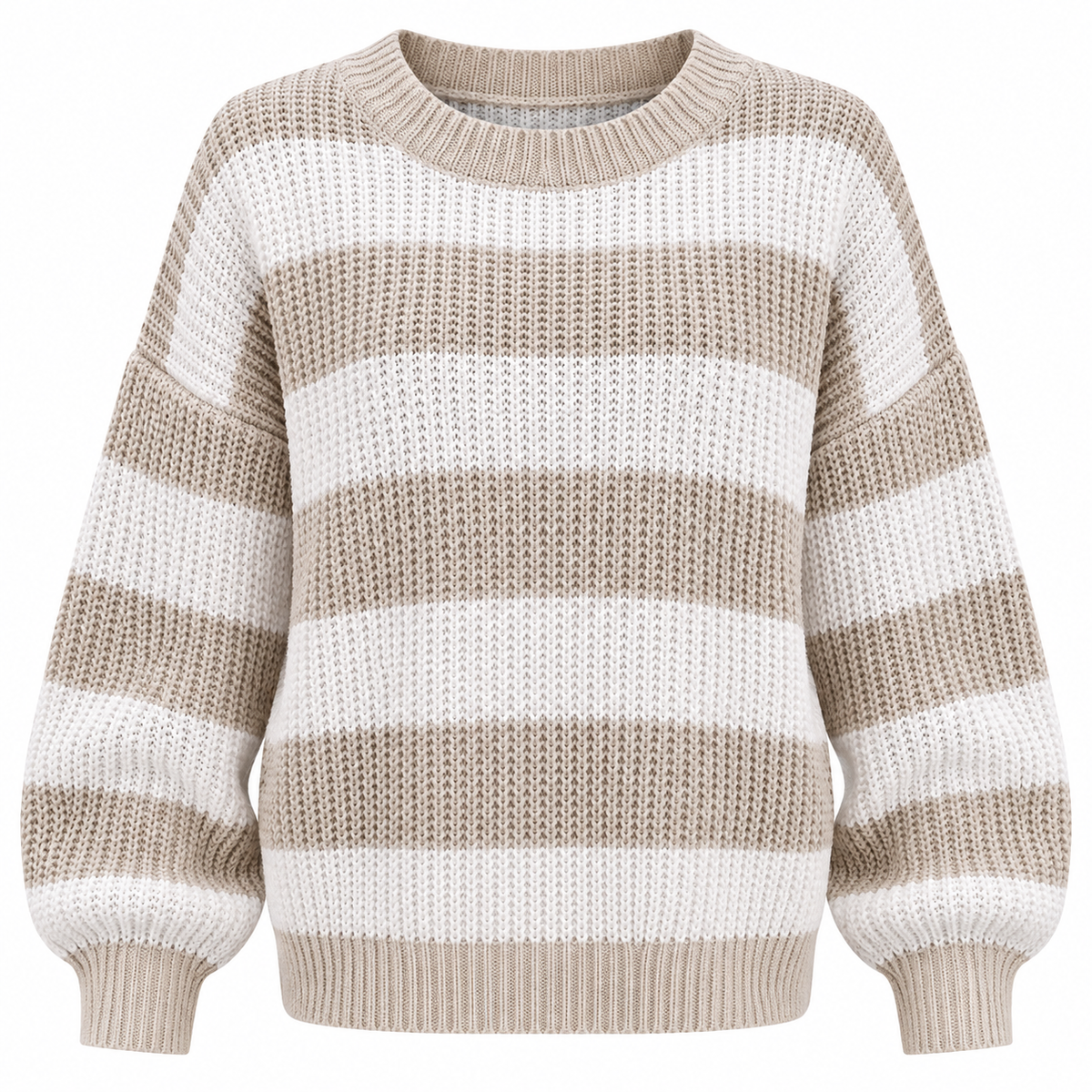 Oversized Strikjakke Til Dame | Brede Tofarvede Striber & Grov Strikstruktur | Rund Hals, Overskudte Skuldre & Lange Ærmer | Vanero