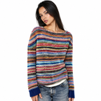 Strikpullover I Bomuld Til Dame | Stribet Retro-Inspireret Design | Bådudskæring Til Hverdag & Kontorbrug | Vanero
