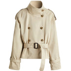 Dame Trenchcoat i Stof | Bælte & Dobbeltknaplukning | Langærmet Overtøj Til Hverdagsbrug i Overgangssæsoner | Vanero