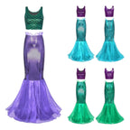 Dame Havfrue Kostumekjole | Glitrende Skæloverdel & Voluminøst Tylskørt | Fantasy Outfit Til Halloween & Temafester | Vanero