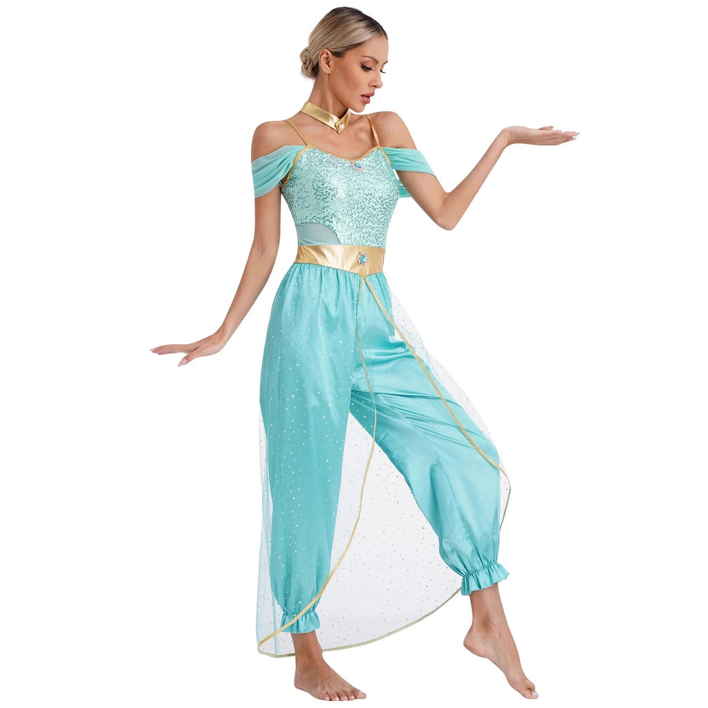 Dame Eventyrkostume Sæt | Glitrende Top & Luftige Bukser | Todelt Outfit Til Halloween, Karneval & Temafester | Vanero