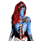 Dame Skelet Heldragt | Flerfarvet Printdesign Med Elastisk Pasform | Til Halloween, Karneval & Kostumefester | Vanero