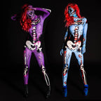 Dame Skelet Heldragt | Flerfarvet Printdesign Med Elastisk Pasform | Til Halloween, Karneval & Kostumefester | Vanero