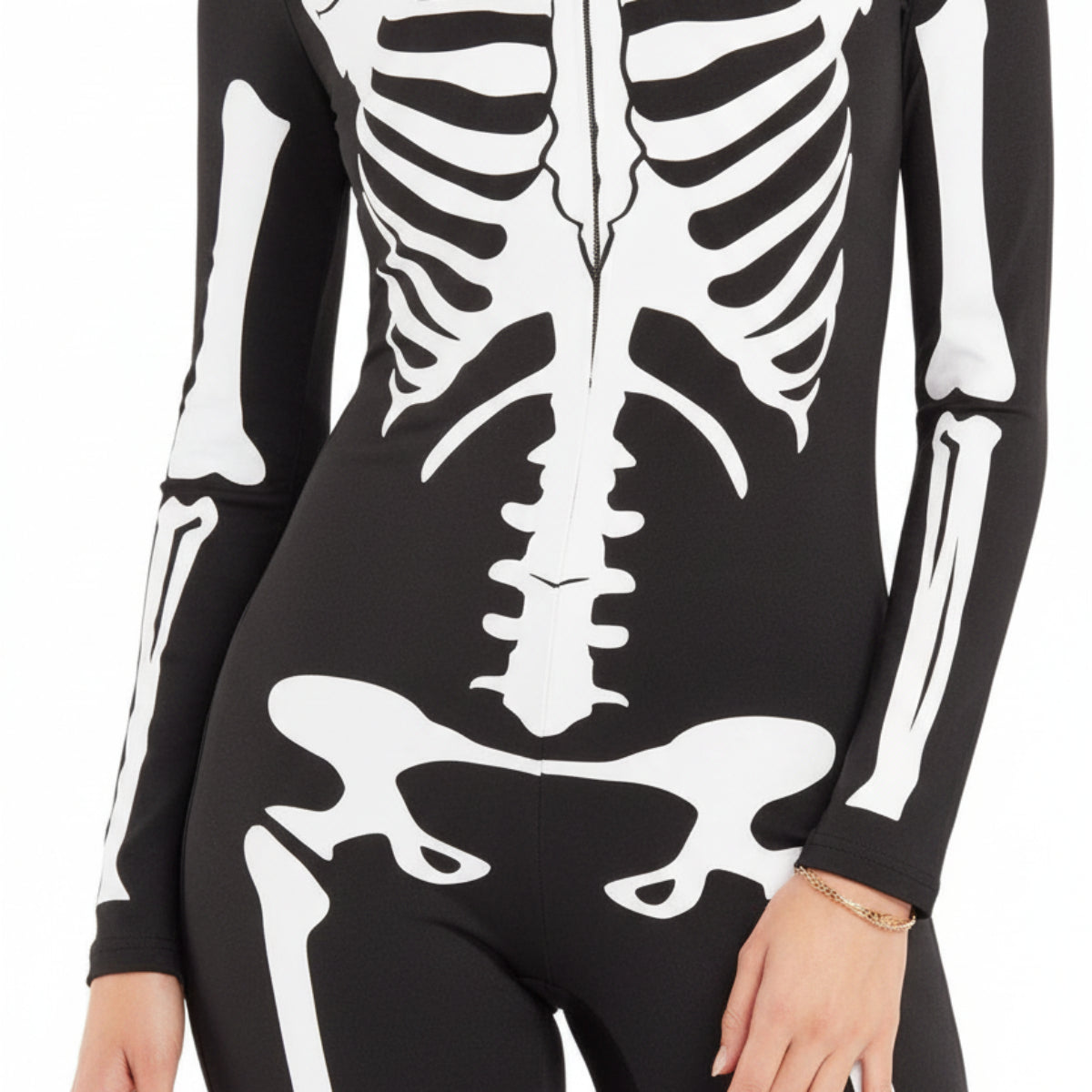 Dame Skelet Heldragt | Elastisk Stof Med Lynlåslukning Foran | Helkropskostume Til Halloween & Karneval | Vanero