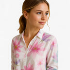 Trykt Bluse Til Dame | Rosa Basis & Flerfarvet Kunstnerisk Mønster | Overdel I S–5XL Til Hverdag & Ferie | Vanero