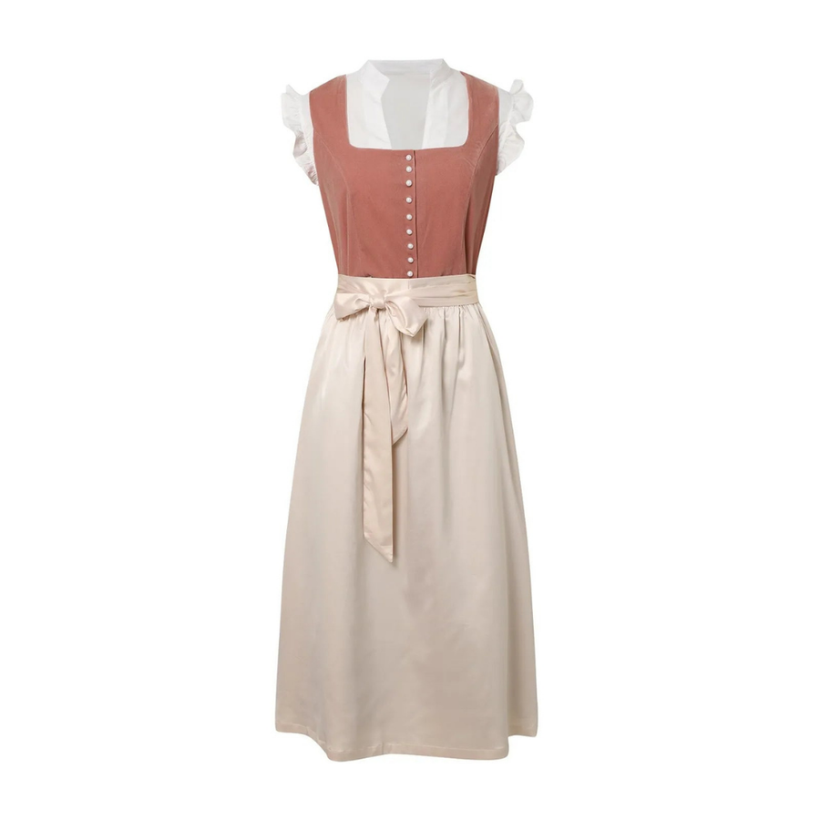 Dame Dirndl Midi-Kjole | Kortærmet Traditionelt Design | Bayersk Inspireret Kjole Til Oktoberfest & Festivaler | Vanero