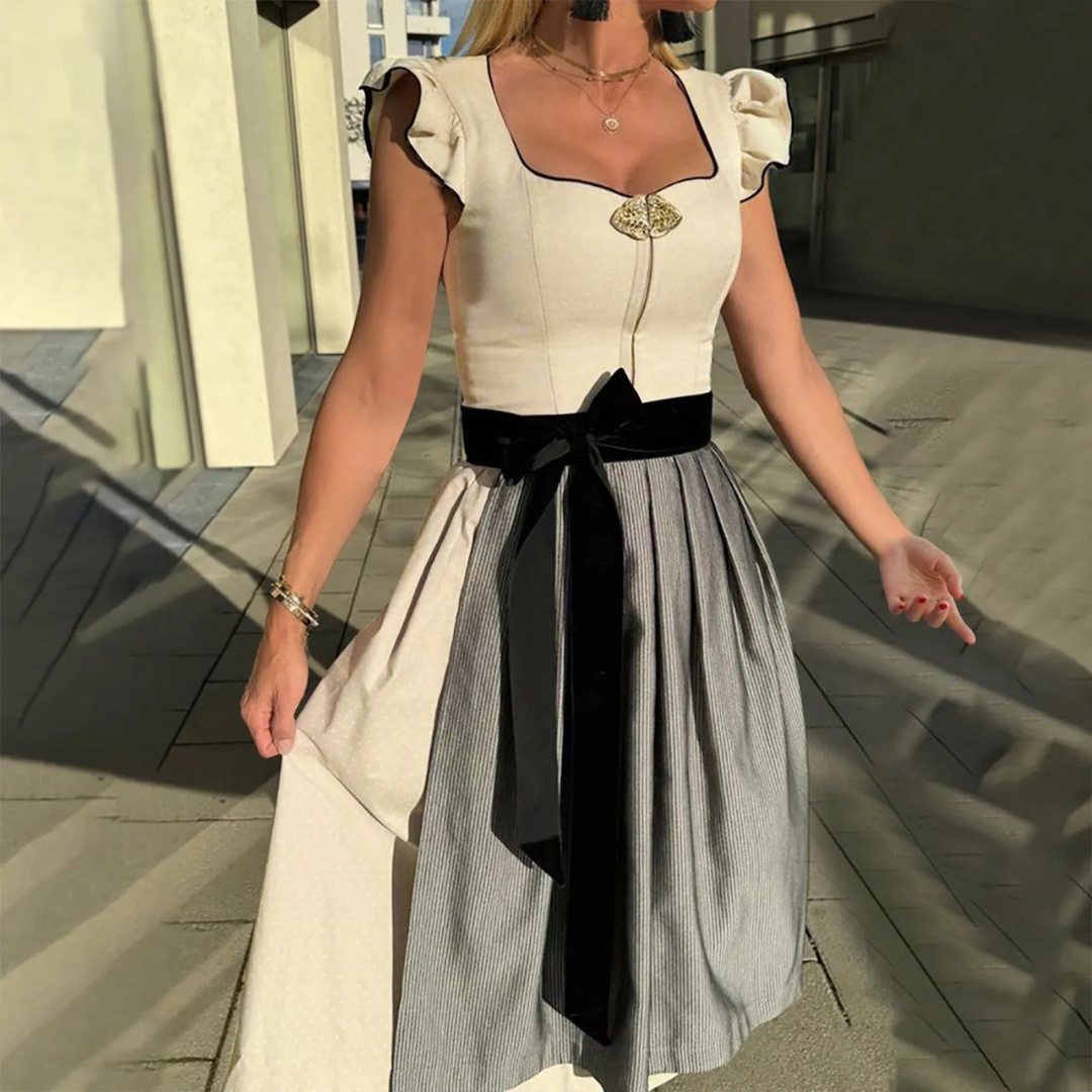 Dame Ærmeløs Dirndl-Kjole | Blondedetaljer & Midi-Længde | Traditionel Oktoberfest-Kjole Til Festivaler & Events | Vanero
