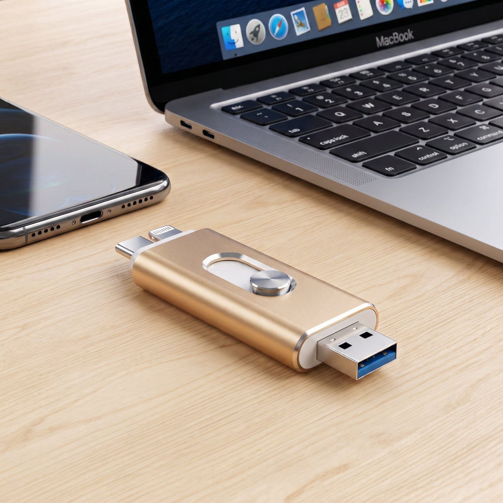 3-i-1 USB-Stik | USB 3.0 & Type-C Med OTG-Adapter | Sammenfoldeligt Metalhus Til Filopbevaring & Dataoverførsel | Vanero