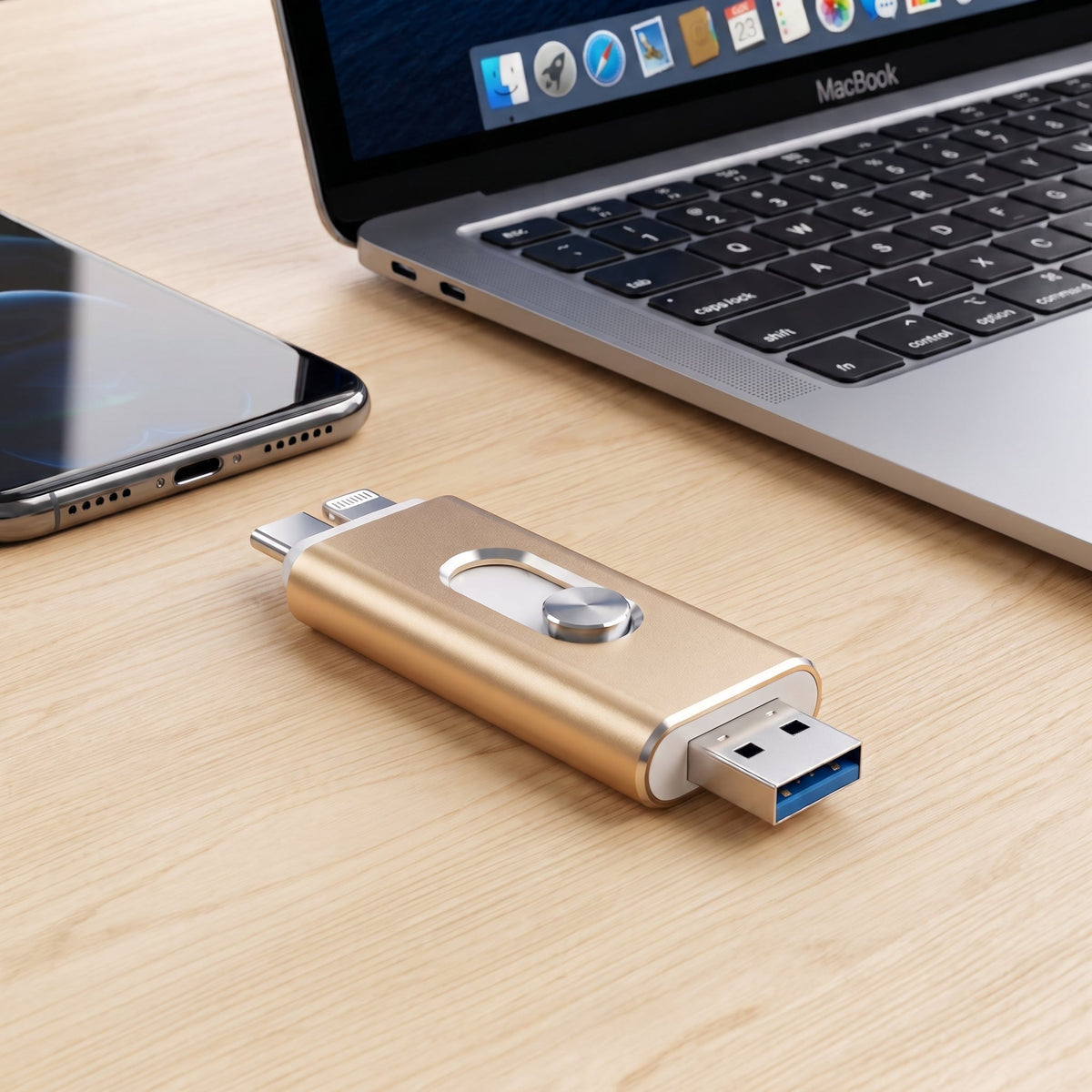 3-i-1 USB-Stik | USB 3.0 & Type-C Med OTG-Adapter | Sammenfoldeligt Metalhus Til Filopbevaring & Dataoverførsel | Vanero