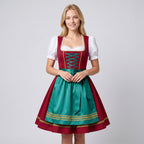 Dame Oktoberfest Kjole i Polyester | Snøredetalje & Forklæde | Korte Puffærmer Til Folkefester & Temafester | Vanero