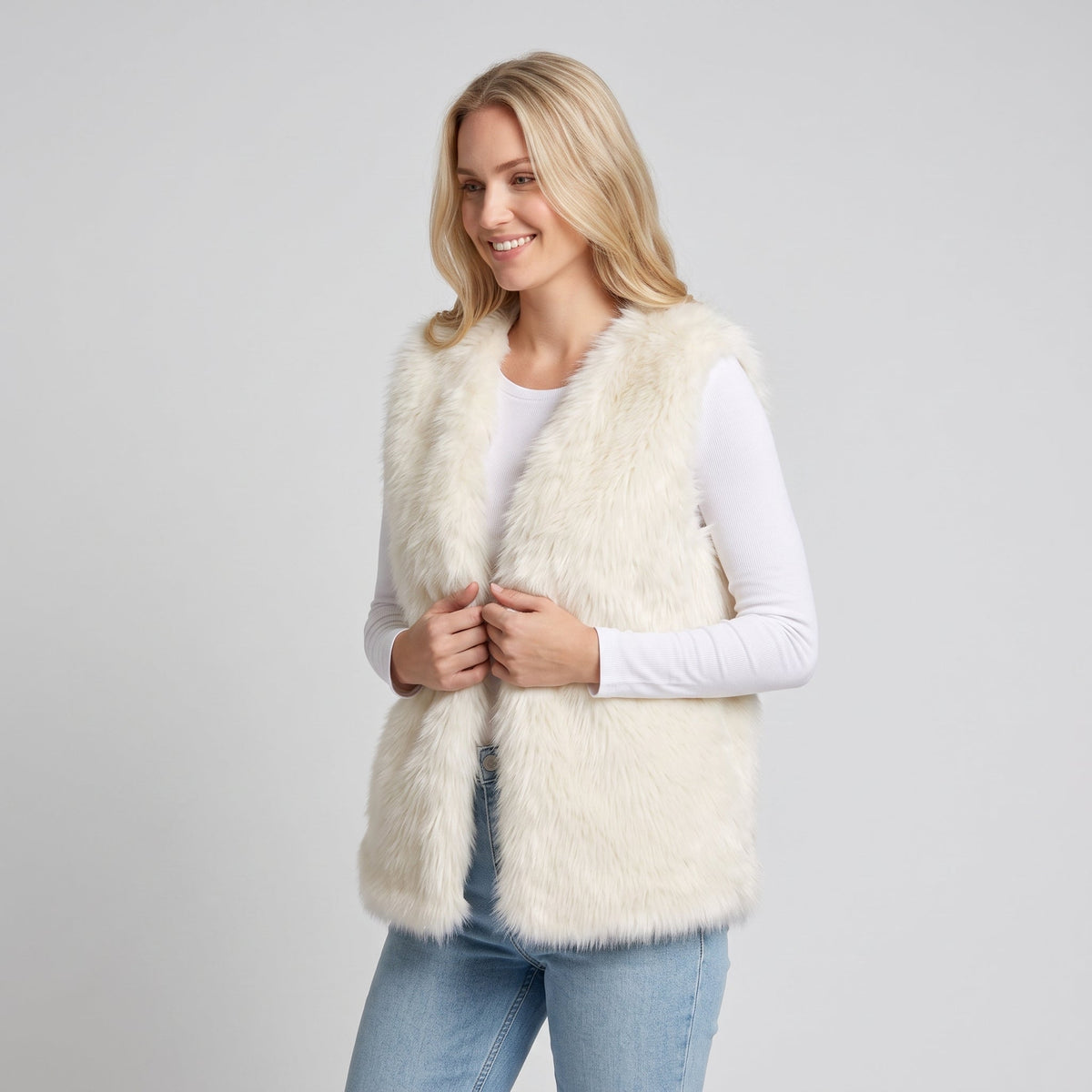 Dame Kunstpelsvest i Polyester | Løs Pasform & Åben Front | Ærmeløst Overtøj Til Casual Efterårs- & Vinterbrug | Vanero
